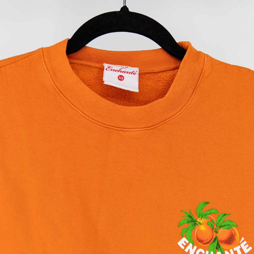 Enchante Peach Orange Graphic Print Cotton Fleece Crew Neck Sweatshirt Sweater - Picture 2 of 4